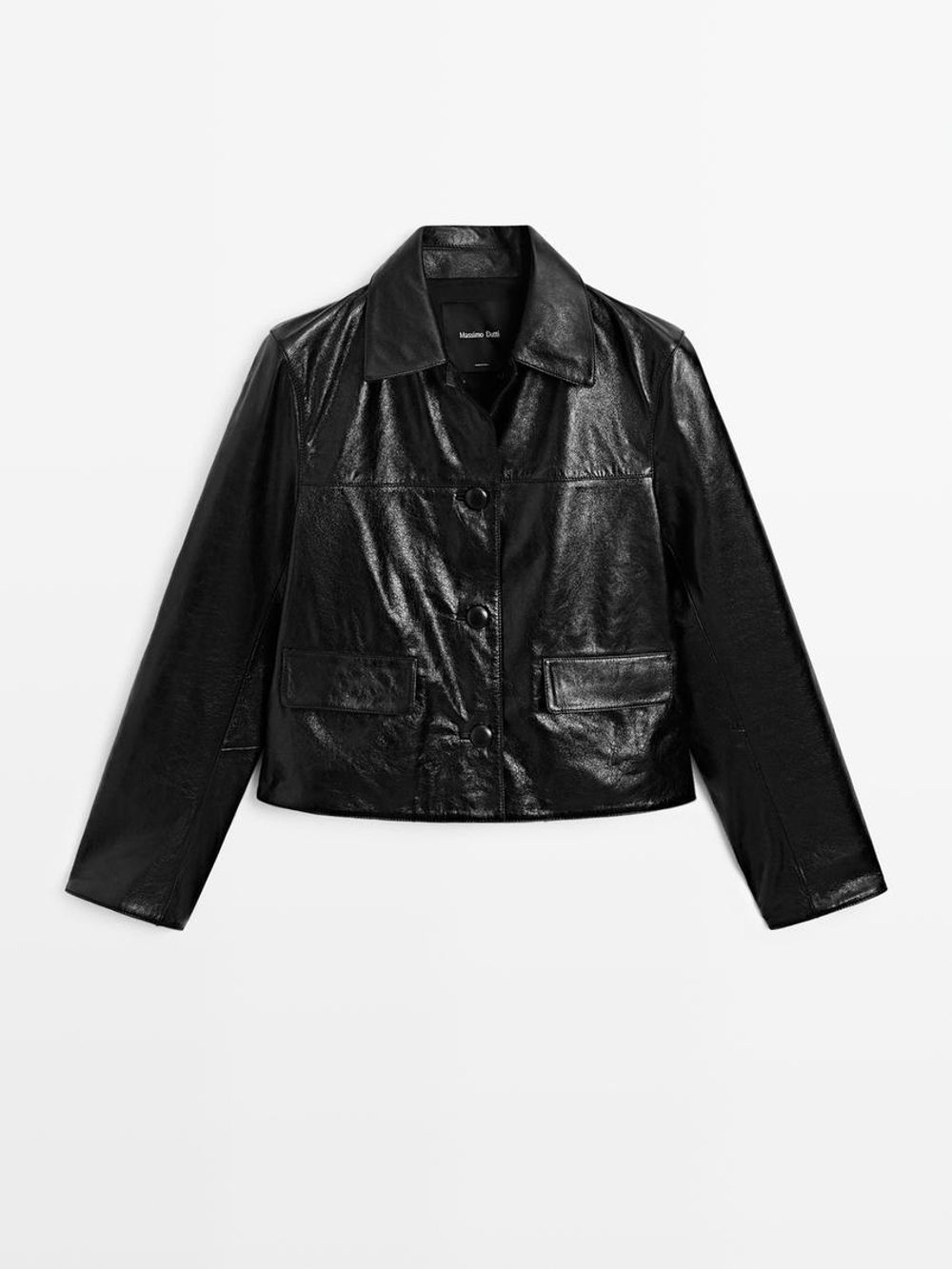 Massimo Dutti Укороченная куртка из кожи наппа, черный