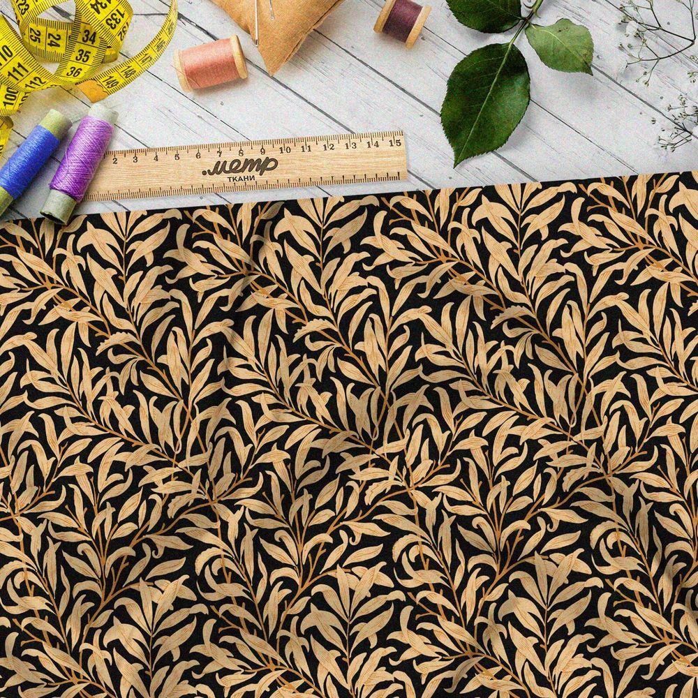 Ткань мембрана бронзовый папоротник на чёрном фоне