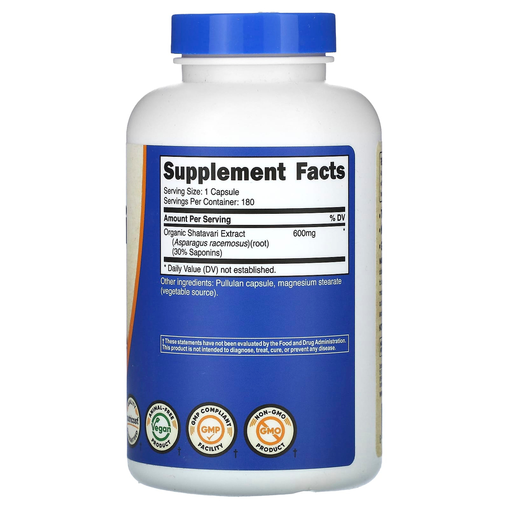 Nutricost, шатавари, 600 мг, 180 капсул