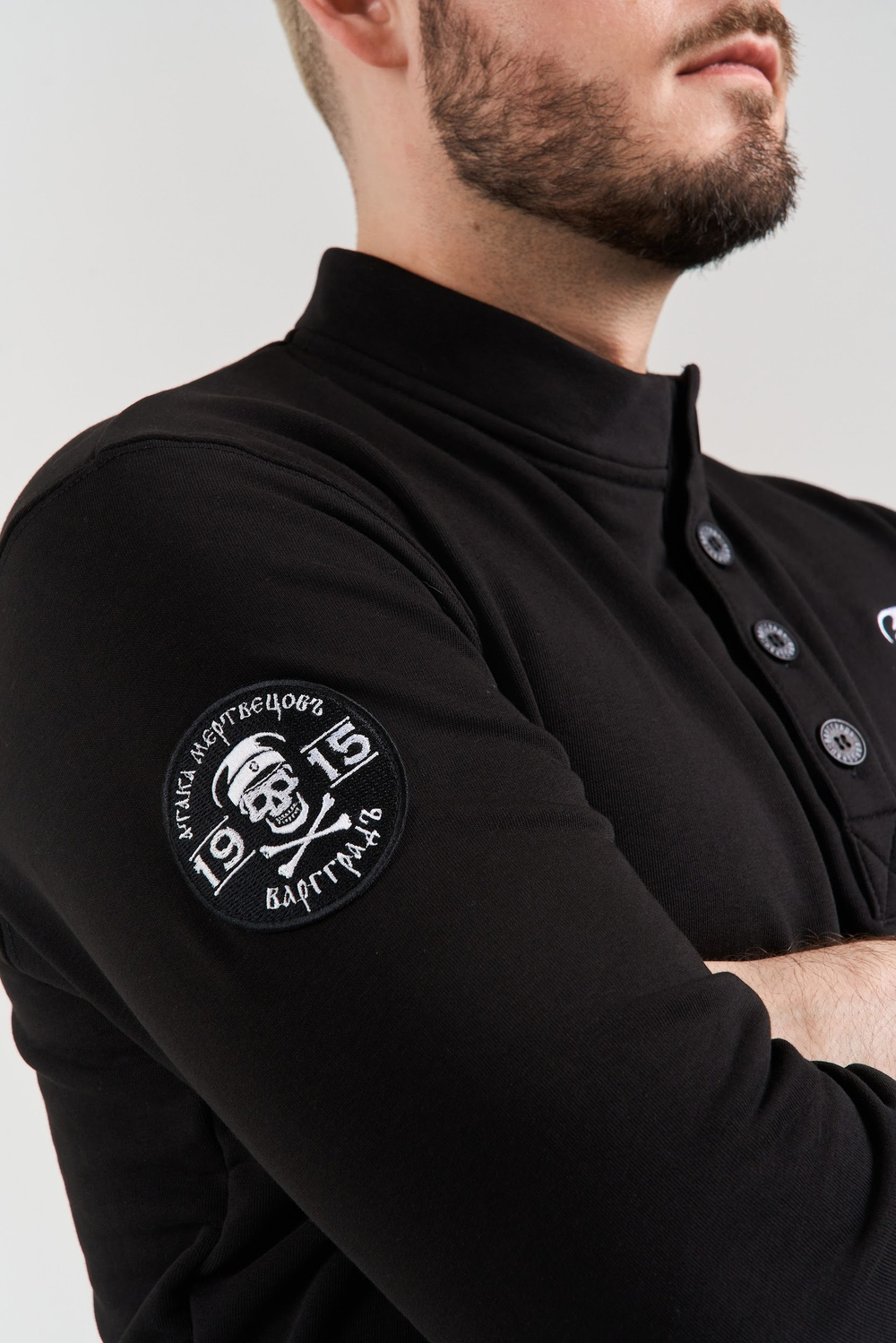 Свитшот-гимнастёрка Варгградъ мужской чёрный «1915» без начёса