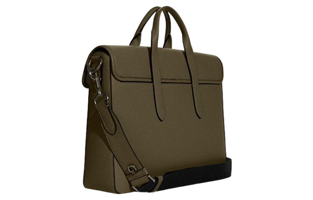COACH Sullivan Cow Leather Briefcase, Handbag, Shoulder Bag, Crossbody Bag Men"s Army Green