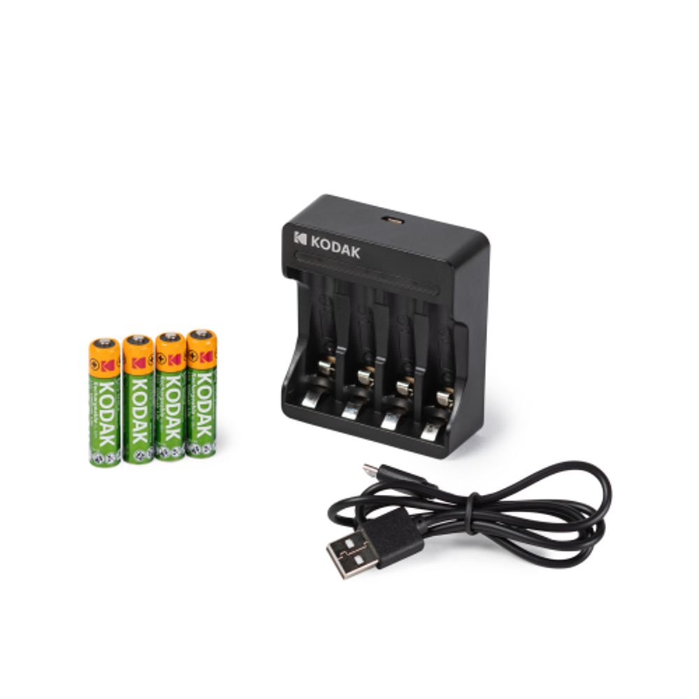Зарядное устройство для аккумуляторов Kodak USB Overnight charger with 4 x AAA 1100 mAh [K4AA/AAA] | Kodak
