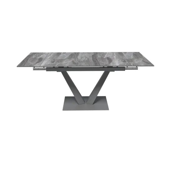Стол "МАЛИБУ" 120-180, керамика Italian Light Grey глянцевый, R-6, опоры черный муар