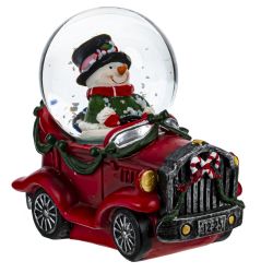 GAEM Фигурка декор в стекл шаре "Снеговик на машине", D4,5 см, L8 W4,5 H7,5 см, 2в.