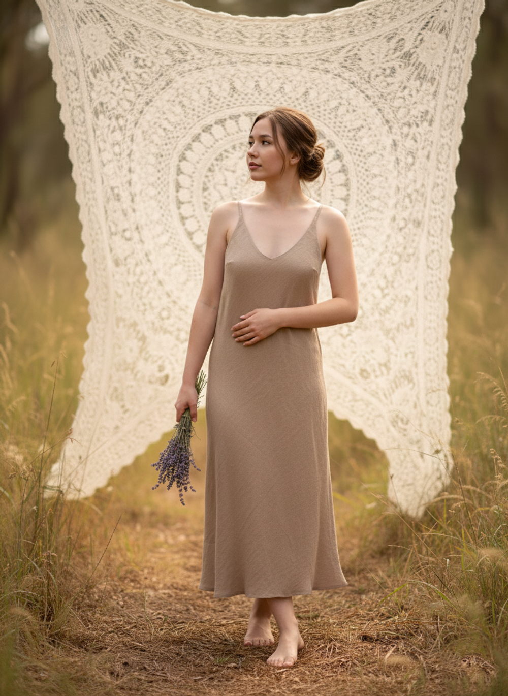 Платье Комбинация бежевого цвета