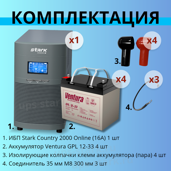 Комплект ИБП SC 2000 online + GPL 12-33 х 4 шт.