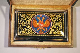 Визитница персональная "Герб РФ" №0619 (роспись Палех) худ. А. Чигарева