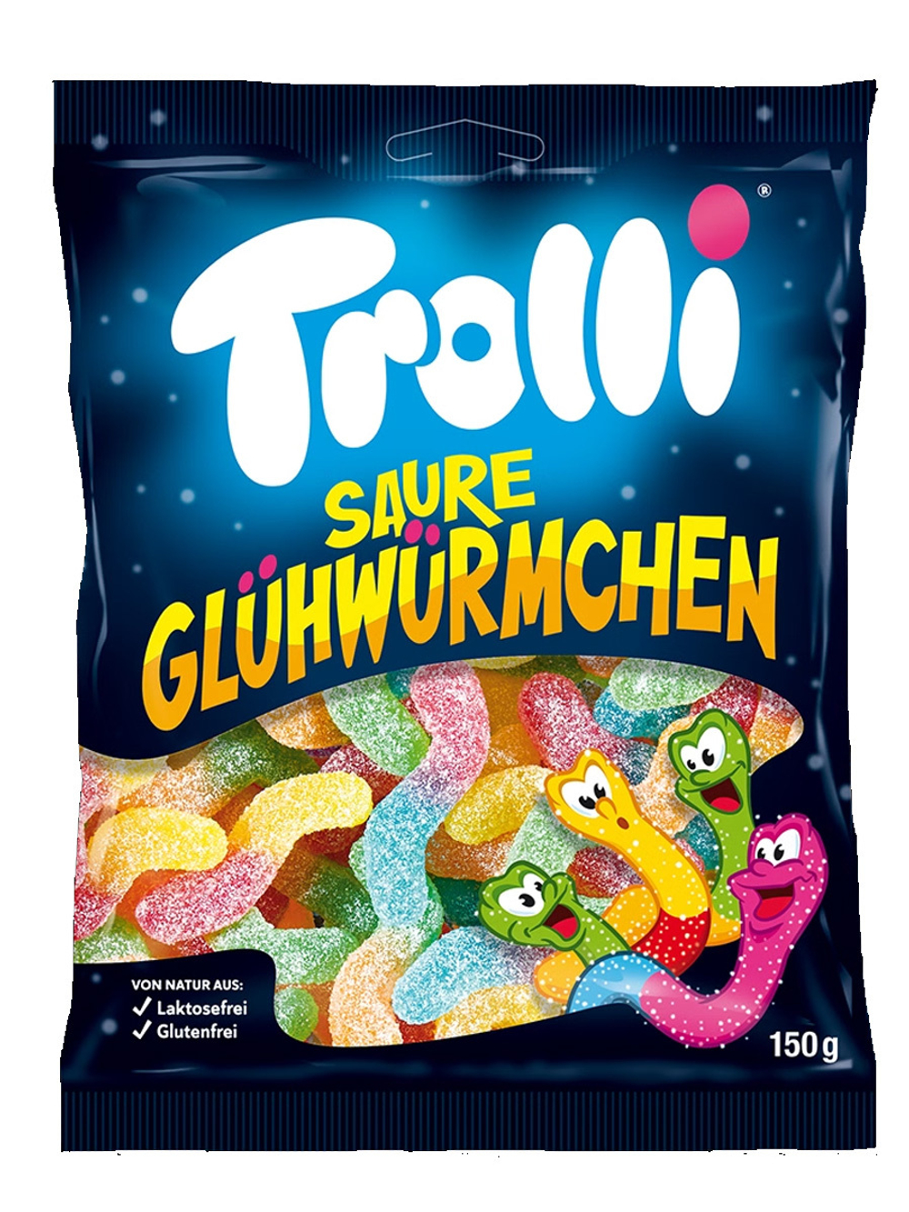 Немецкий мармелад Trolli Saure Gluhwurmchen "Кислые светлячки" 150 г., вкусы вишни/лимона, лайма/апельсина и клубники/винограда