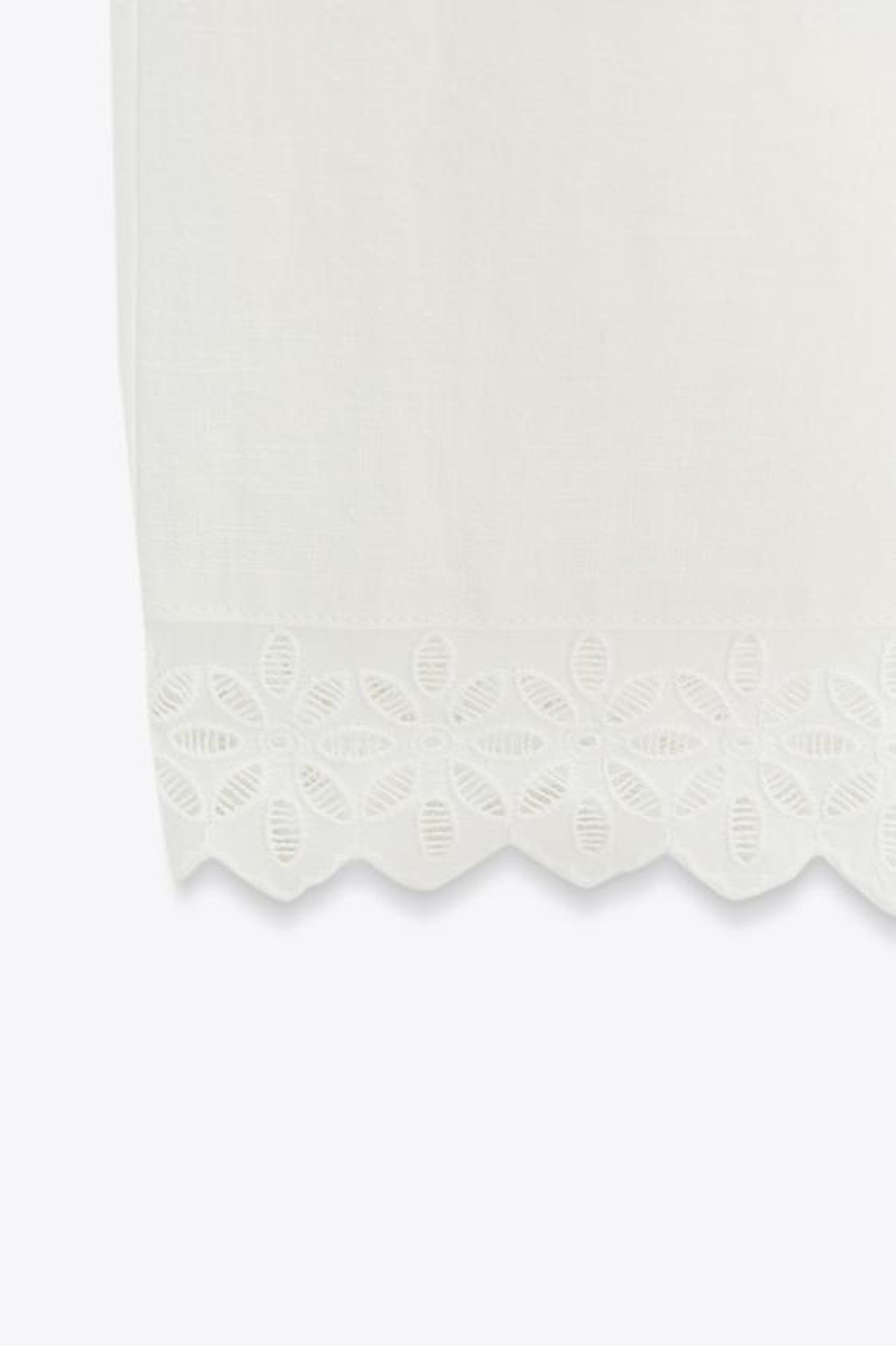 ZARA БРЮКИ ИЗ РАМИ С КРУЖЕВНОЙ ОТДЕЛКОЙ, ЖЕЛТОВАТО-БЕЛЫЙ