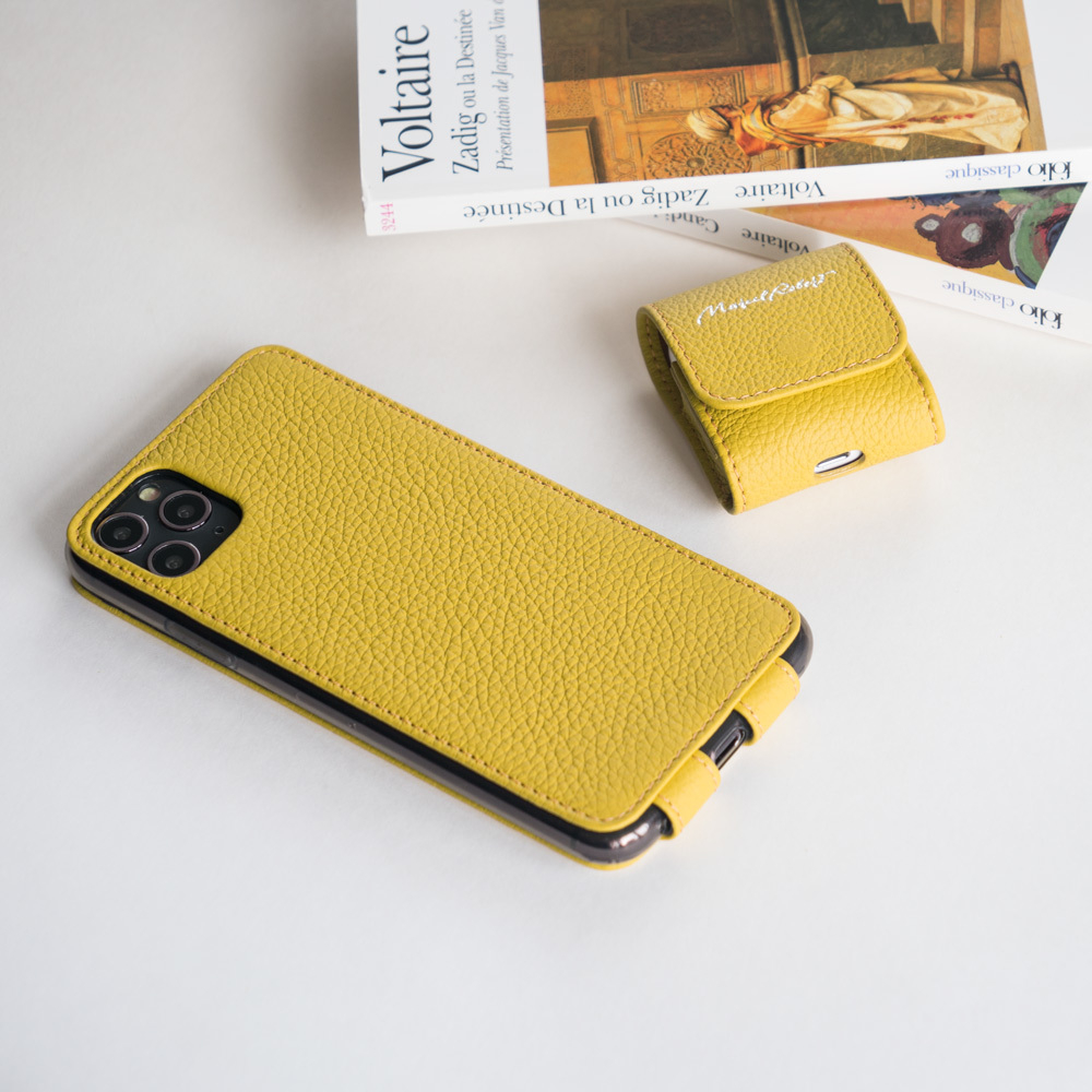 Чехол для iPhone 11 Pro из натуральной кожи теленка, желтого цвета