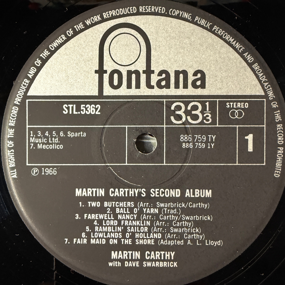 Martin Carthy ‎– Martin Carthy's Second Album (Англия 1966г.)Т