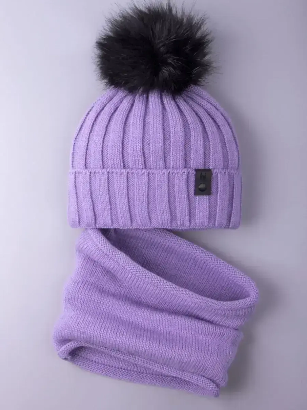 Шапка детская зимняя вязаная с помпоном и снуд