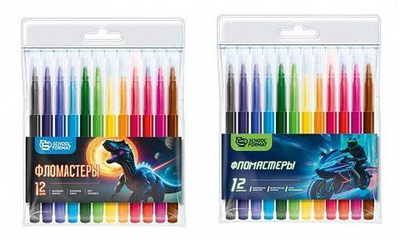 Фломастеры 12цв. классические "Микс для мальчиков" круглый корп. смываемые, блист. (Schoolformat)