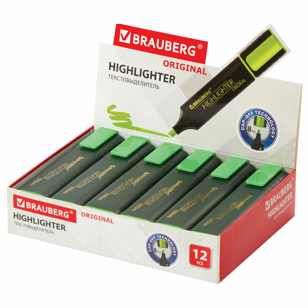 Текстовыделитель BRAUBERG "ORIGINAL" зеленый линия 1-5 мм (24 штуки в упаковке)