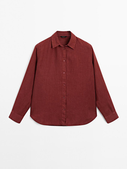 Massimo Dutti Рубашка из струящегося 100% льна, темно-розовый