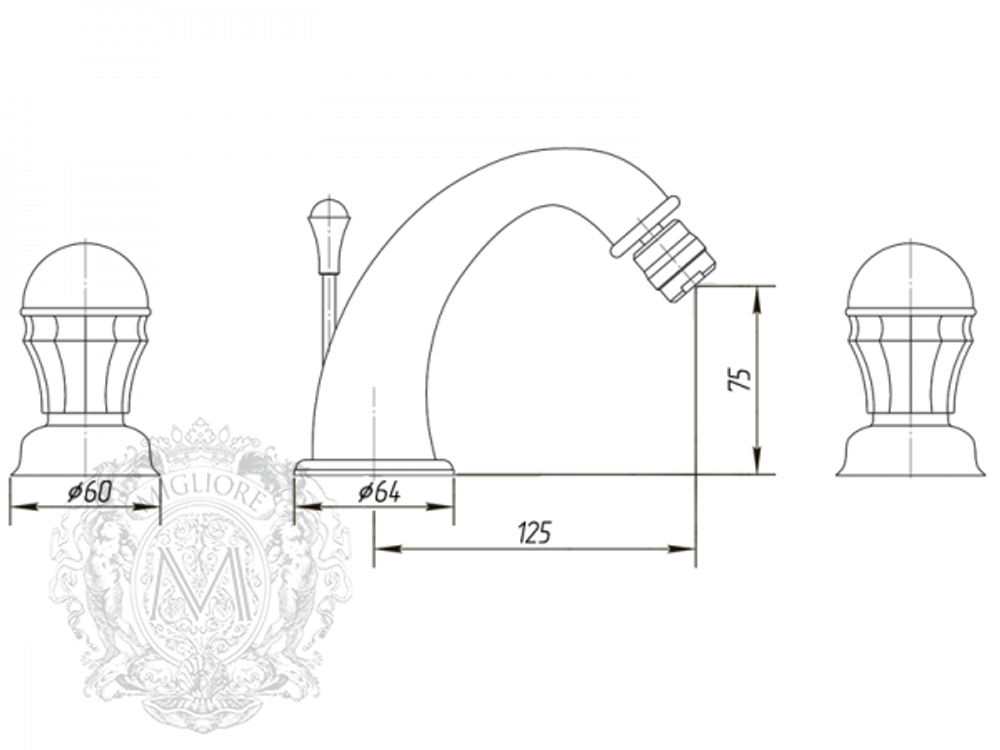 Смеситель для биде на 3 отв. Korona Swarovski ML.KRN-4725 схема