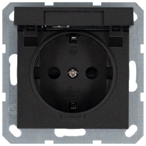 Розетка SCHUKO© с крышкой и защитными шторками 16A 250V~ 2P+T, цвет Антрацит