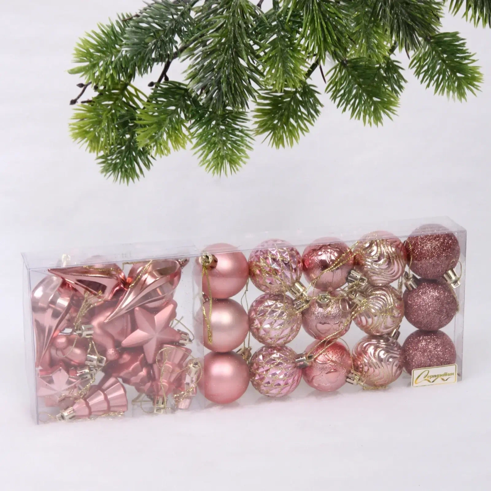 Набор ёлочных украшений «Elegant shine» 4 см (30 предмета), Розовое золото