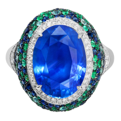 Кольцо с Сапфирами, Изумрудами, Турмалином Параиба и Бриллиантами, R0057-1/1