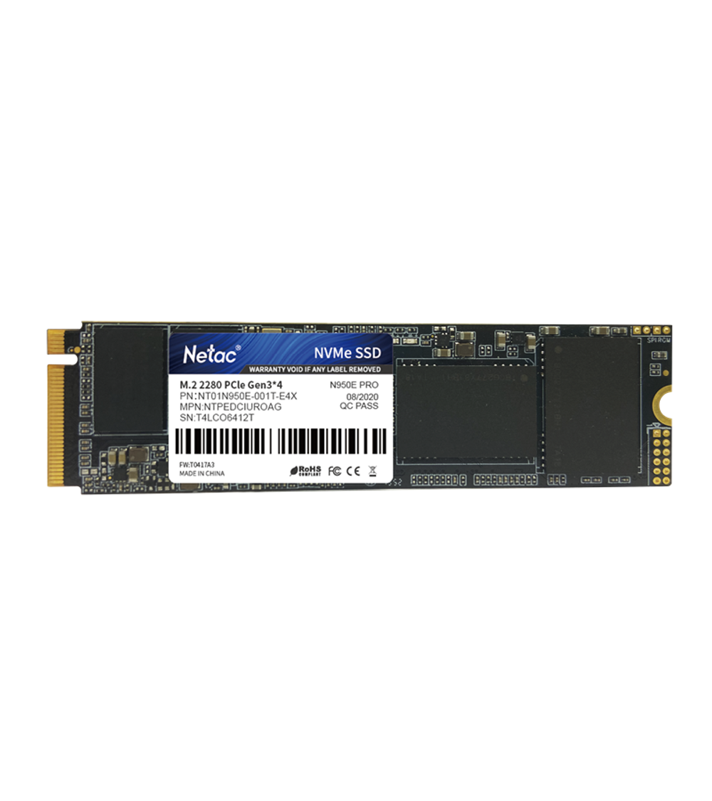 Ssd накопитель Netac SSD N950E Pro 1TB PCIe 3 x4 M.2 2280 NVMe 3D NAND, R/W up to 3350/2800MB/s, IOPS(R4K) 400K/380K, TBW 800TB, 1024MB DRAM buffer, with heat sink, 5y wty