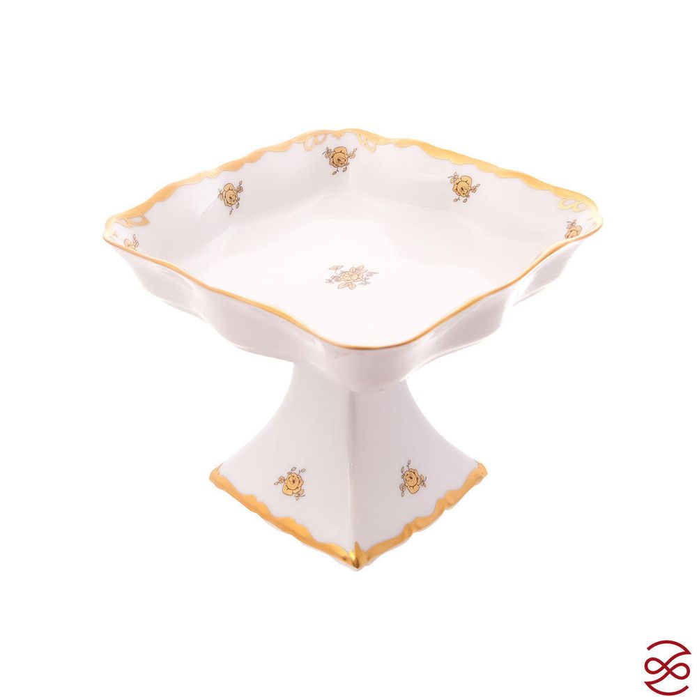 Конфетница на ножке квадратное Queen's Crown Золотая роза 21 см