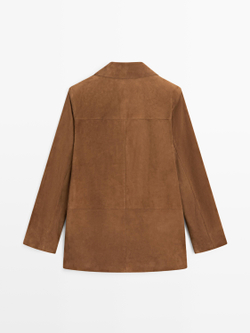 Massimo Dutti Замшевый блейзер с лацканами, коричневый