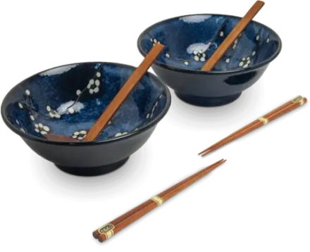 Mensa Home Набор из 2 мисок для рамена + 2 пары палочек для еды и палочки для еды hana blue