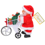 Дед Мороз музыкальный 20 см в красной шубе с тележкой (работает от 2*АА - в комплект не входят)