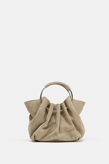 ZARA ЖЕСТКАЯ ЗАМШЕВАЯ СУМКА-МЕШОК, ПЕСОЧНЫЙ/КОРИЧНЕВЫЙ
