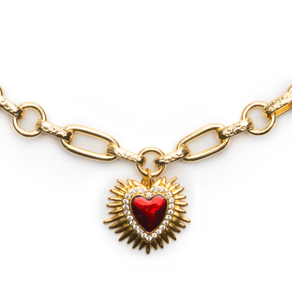 Латунная цепочка с Красным сердцем, gold