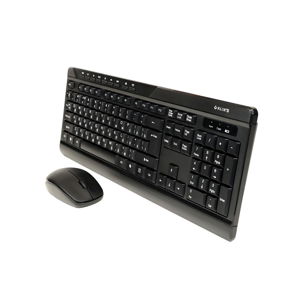 Клавиатура + мышь беспроводная KLIKS 301KMW, 1000dpi, черный, Retail, мембранная, радиоканал (LW-301KMW)
