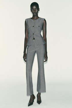 ZARA ЛЕГИНСЫ FLARE В ЕЛОЧКУ С РЕМНЕМ, СЕРЫЙ