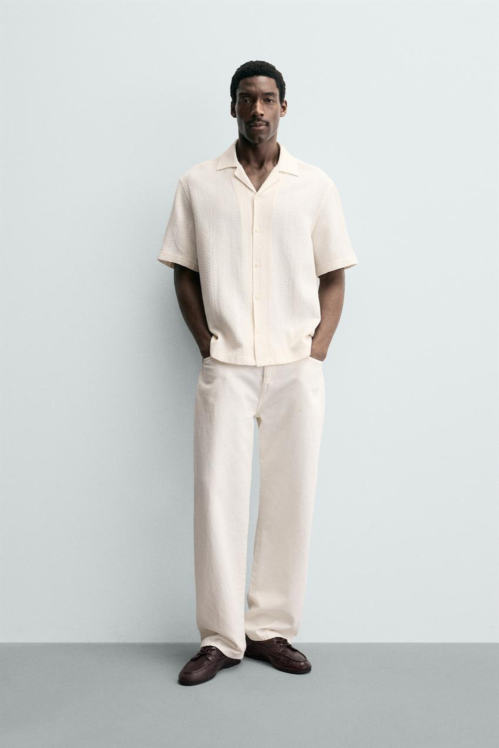 ZARA РУБАШКА ЖАККАРД С ГЕОМЕТРИЧЕСКИМ УЗОРОМ, ЭКРЮ