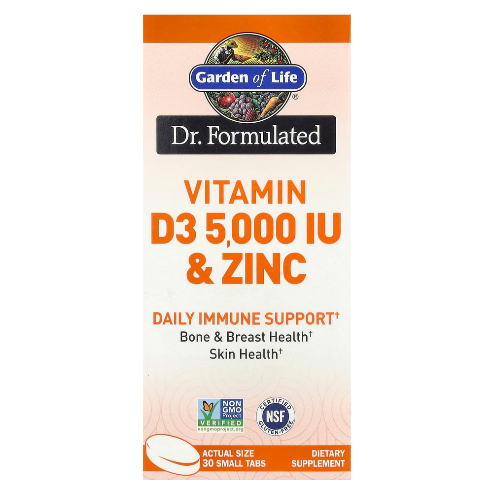 Garden of Life, Витамин D3 и цинк, 30 маленьких таблеток