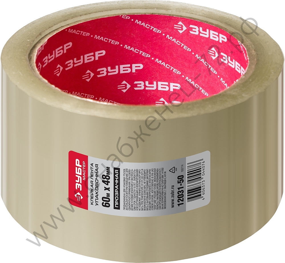 ЗУБР 48 мм, 60 м 50 мкм прозрачная, Упаковочная клейкая лента, МАСТЕР (12031-50)