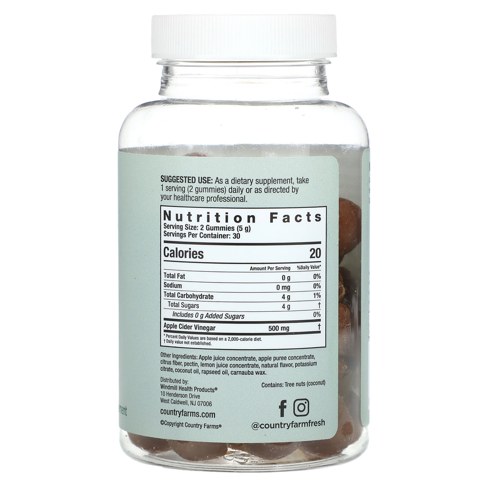 Country Farms, Жевательные мармеладки с яблочным уксусом, настоящее яблоко, 60 жевательных мармеладок (250 мг в 1 жевательной мармеладке)