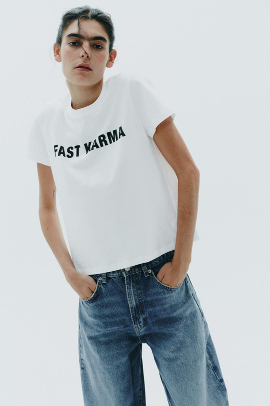 ZARA ФУТБОЛКА С НАДПИСЬЮ, БЕЛЫЙ