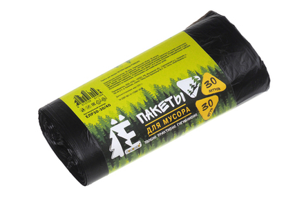 Мешки для мусора ТМ Ёлка 30л 30 шт/уп 6мкм 50смх60см черные ПНД дно плоское со швом без боковых фальцев Ромашка ЕЛР30-30/35