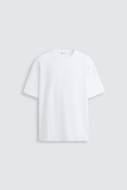 ZARA ФУТБОЛКА RELAXED FIT INTERLOCK, БЕЛЫЙ