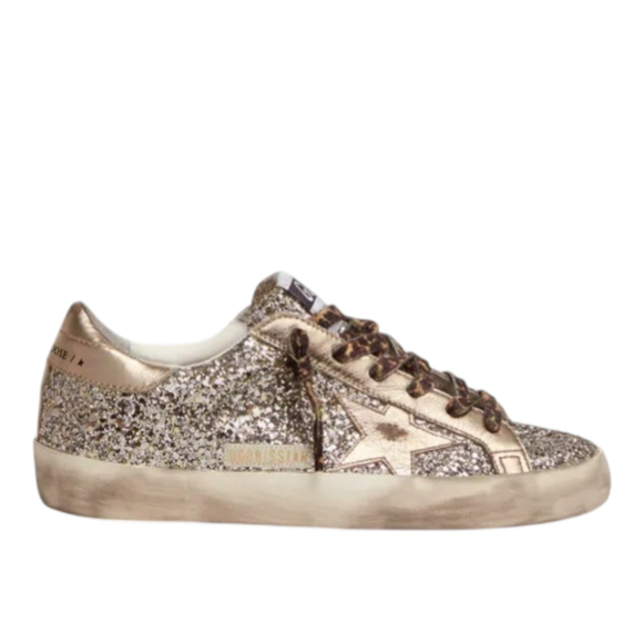Кеды Golden Goose 'Superstar' Platinum-colored glitter with star and heel tab in tone-on-tone laminated leather