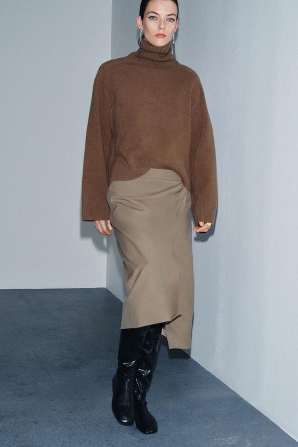 ZARA СТРУЯЩАЯСЯ ЮБКА-ПАРЕО — ZW COLLECTION, СЕРО-КОРИЧНЕВЫЙ