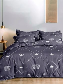 Постельное белье полисатин Simple House "Corona" евро на молнии Наволочка 50х70 см 2 шт Простынь 240х215 см Пододеяльник 200х215 см