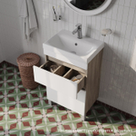 Тумба с умывальником напольная с ящиками IDDIS Zodiac, 50 см, белая/под дерево, ZOD5ABFi95K