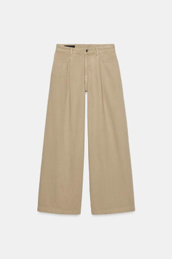 ZARA ДЖИНСЫ Z1975 WIDE LEG С ВЫСОКОЙ ПОСАДКОЙ И ЗАЩИПАМИ, ПЕСОЧНЫЙ