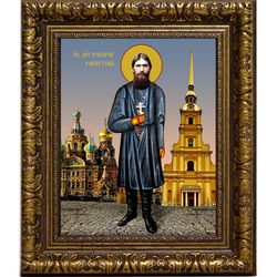 Григорий Распутин в полный рост. Икона на холсте.