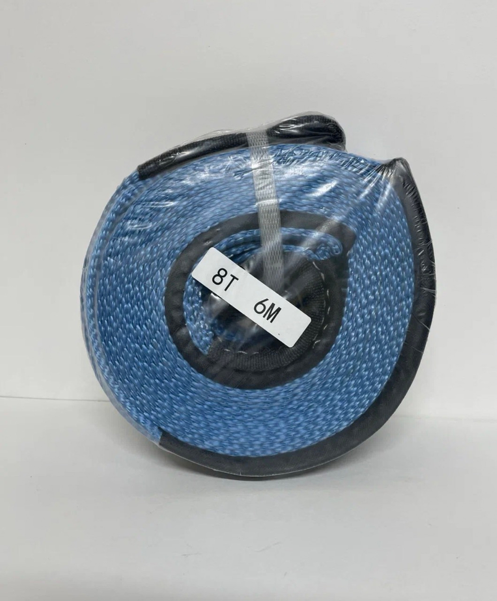 8T-6M / Трос автомобильный буксировочный, 8 тонн, длина 6 метров, ширина 65 мм, стропа, петля-петля, синий, серия - спасатель, TG (1 шт.)