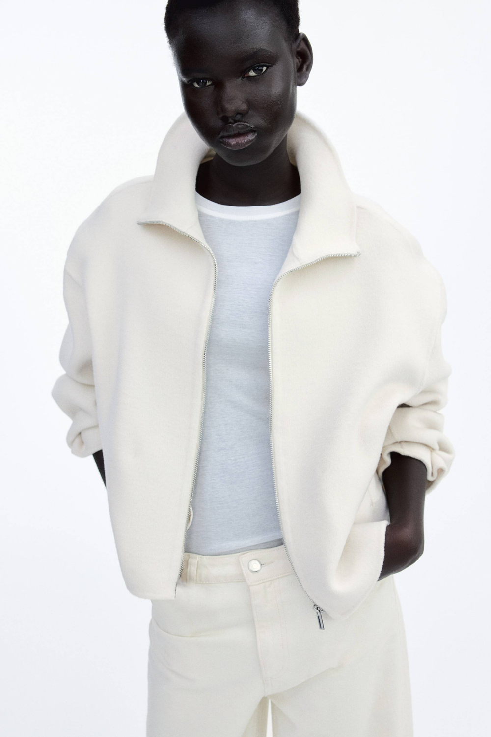 H&M Шерстяная куртка ручной работы, кремовый