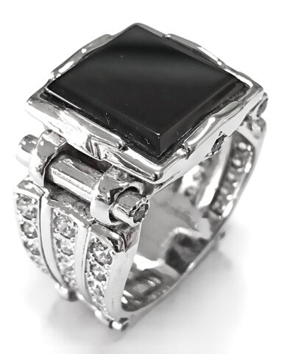 Ювелирное мужское кольцо из серебра,вставка оникс,фианиты,размер 21