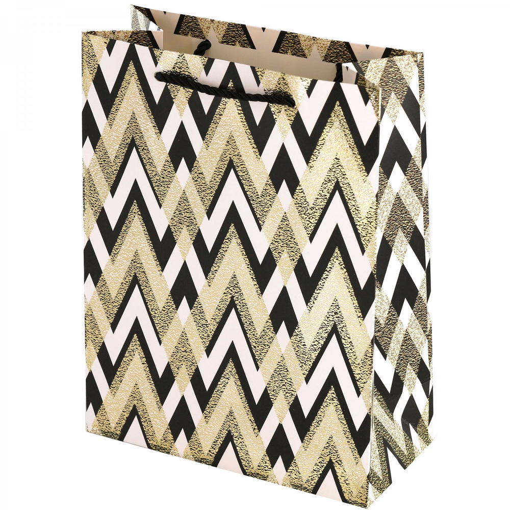 Пакет подарочный бумажный Alingar, (XL) 31х40х12 см, "Черно-белый паттерн", ламинация, тиснение фольга, ассорти