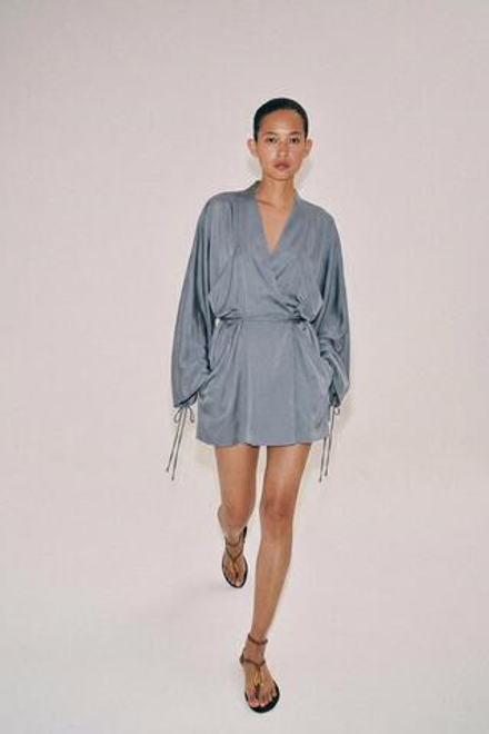 ZARA КОРОТКОЕ ПЛАТЬЕ С ЗАПАХОМ — ZW COLLECTION, СЕРО-СИНИЙ